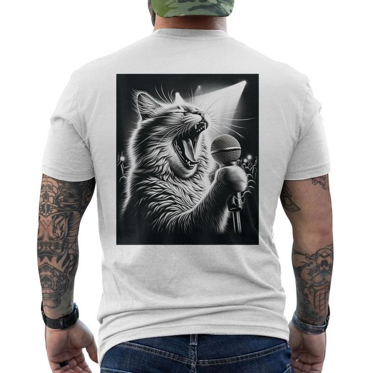 Band Musician Vocalist Singer Cat Singing Men's T-shirt Back Print