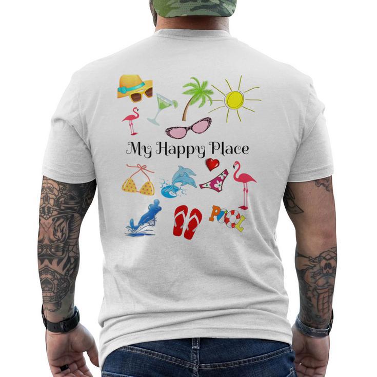 Beach Themed My Happy Place Ocean Sea Reunion Vacation Men's T-shirt Back Print