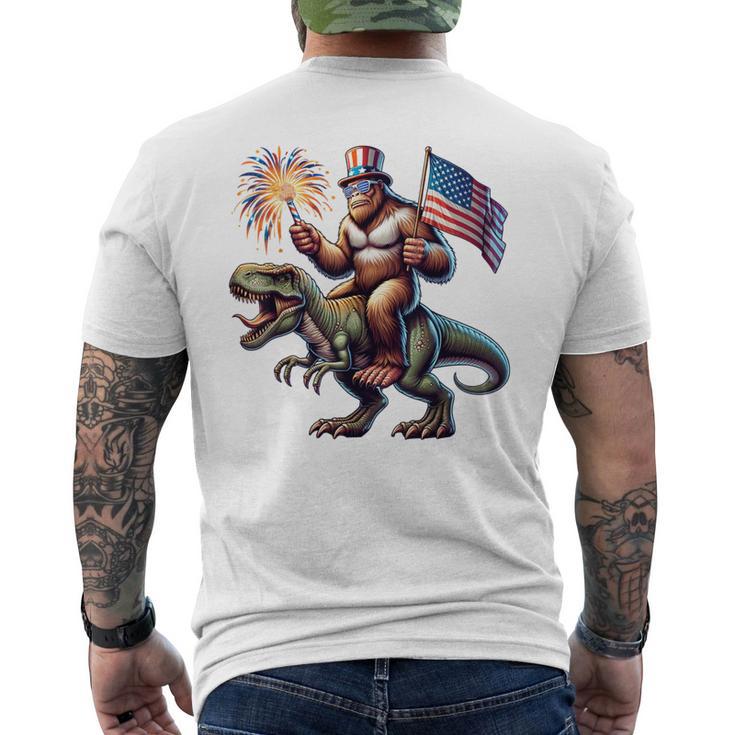 Bigfoot Sasquatch Riding Dinosaur T Rex 4Th Of July Men's T-shirt Back Print