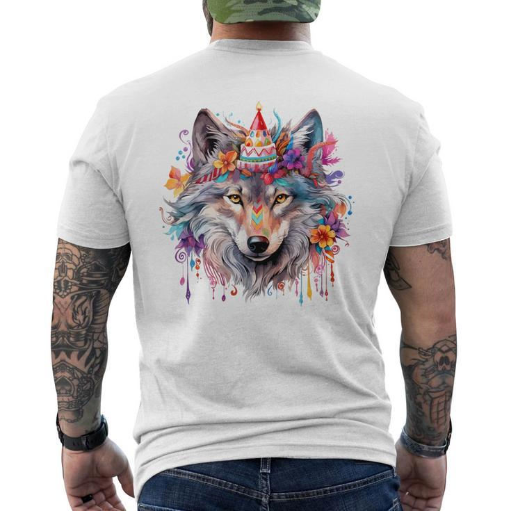 Birthday Wolf Portrait Party Wolves Lover Cute Girls Themed Men's T-shirt Back Print