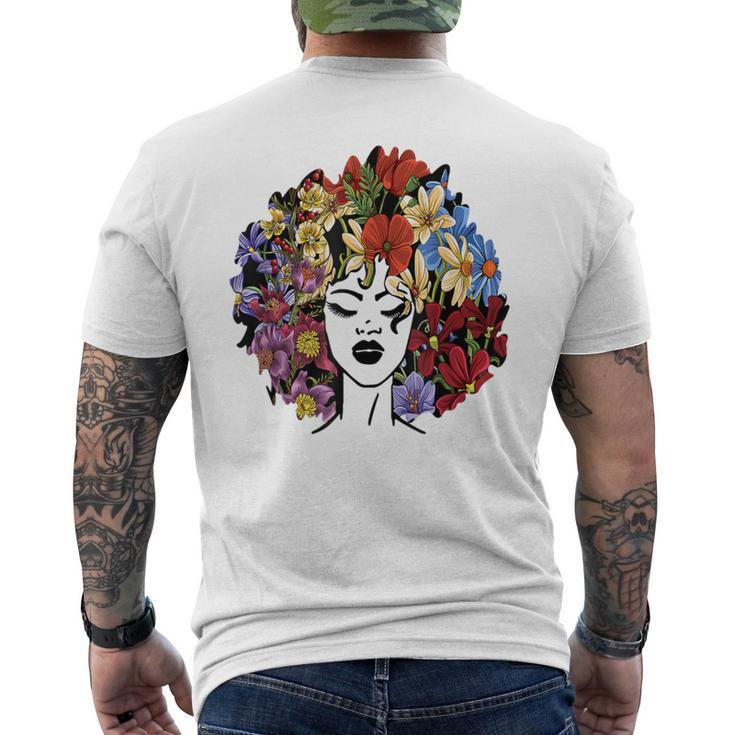 Black Queen Lady Curly Natural Afro African Black Hair Men's T-shirt Back Print