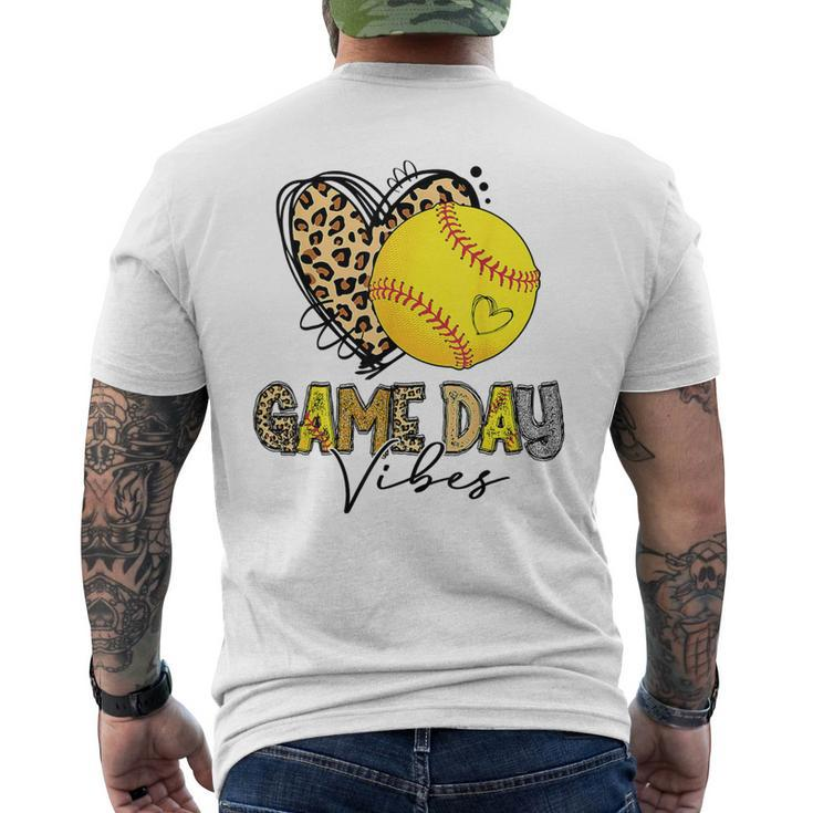 Bleached Softball Game Day Vibes Leopard Heart Headband Mom Men's T-shirt Back Print