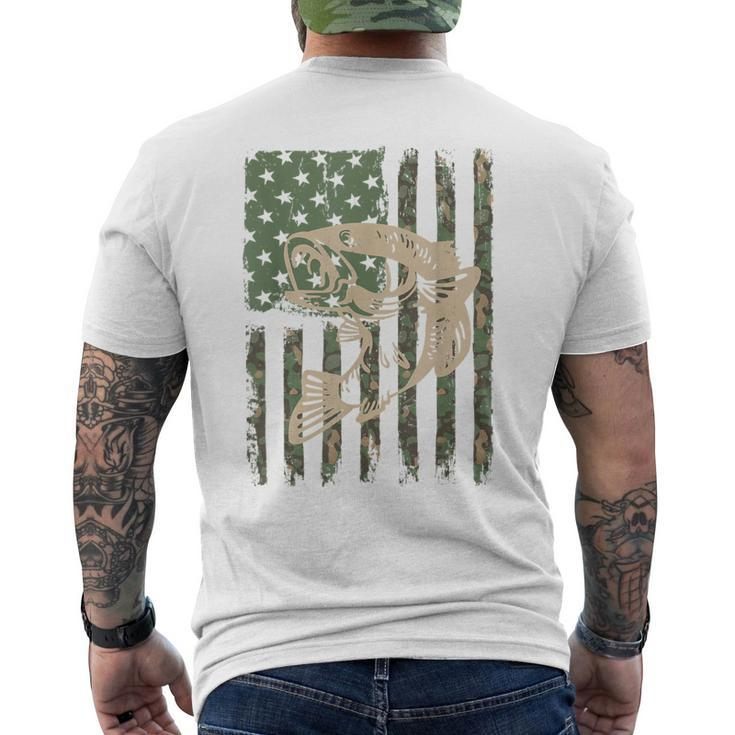 Camouflage Usa Flag Big Mouth Bass Fishing Men's T-shirt Back Print