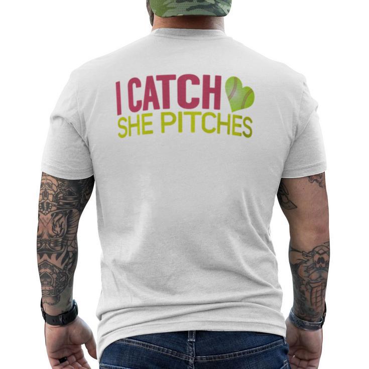 I Catch She Pitches Baseball T For Couples Men's T-shirt Back Print