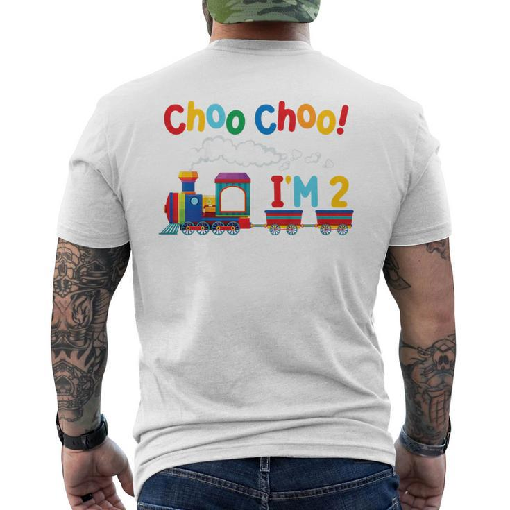 Choo Choo I'm 2 Year Old Locomotive Train Boys 2Nd Birthday Men's T-shirt Back Print
