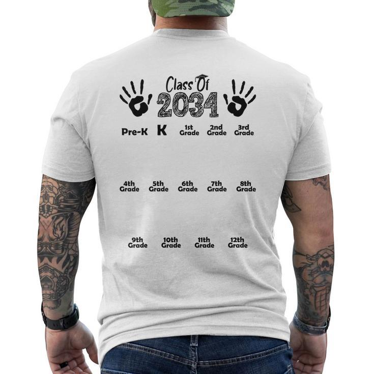 Class Of 2034 Grow With Me Handprint Pre-K 12Th Grade Men's T-shirt Back Print