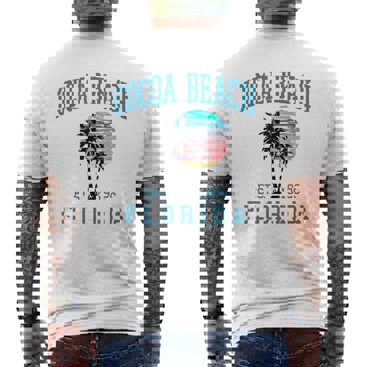 Cocoa Beach Florida Beach Retro Sunset Palm Trees Summer Men's T-shirt Back Print