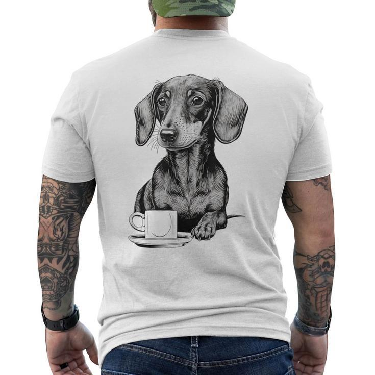 Dachshund Puppy Wiener With Coffee Men's T-shirt Back Print