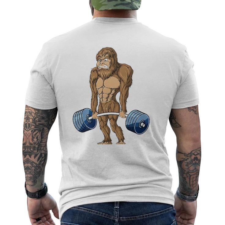 Deadlifting Sasquatch Bigfoot Weightlifting Workout Mens Back Print T-shirt