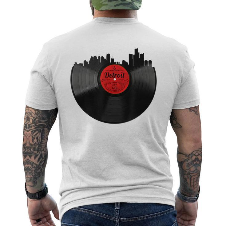 Detroit Vintage Michigan Skyline Vinyl Record Men's T-shirt Back Print