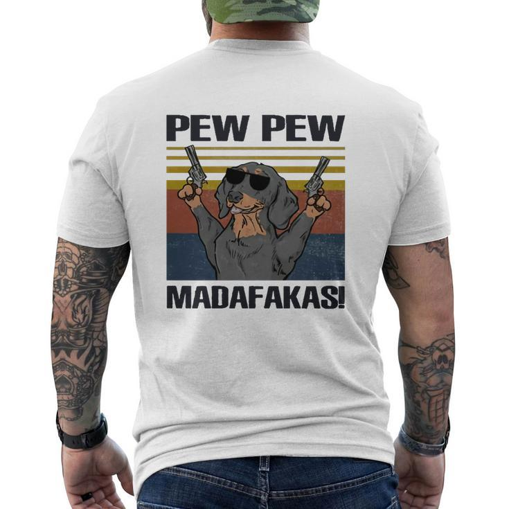 Dog Pew Pew Madafakas Vintage Dachshund Mens Back Print T-shirt