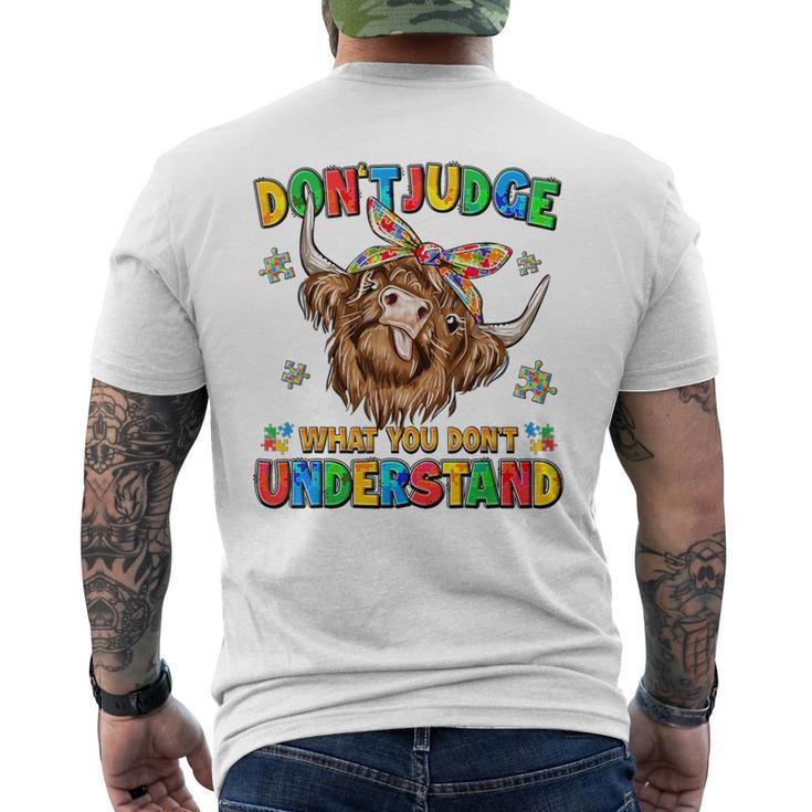 Dont Judge Understand Autism Awareness Day Cow Womens Men's T-shirt Back Print