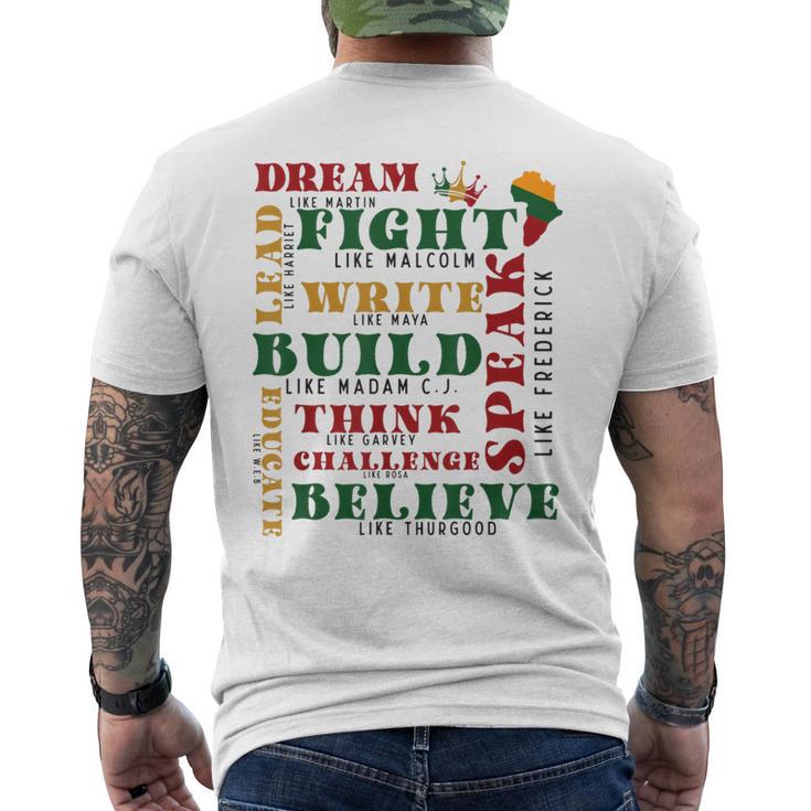 Dream Like Martin Lead Like Harriet Black History Month Afro Men's T-shirt Back Print