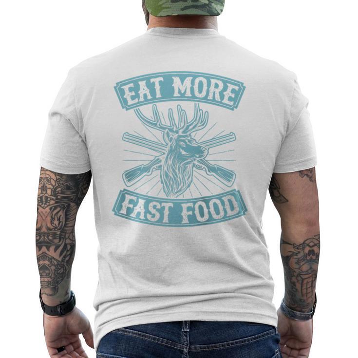 Eat More Fast Food Lustiger Hirsch Jagd Papa Witz Raglan T-Shirt mit Rückendruck