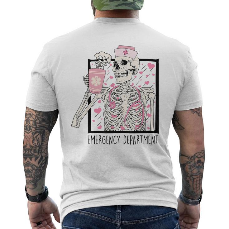 Emergency Department Valentines Day Skeleton Drinking Coffee Men's T-shirt Back Print