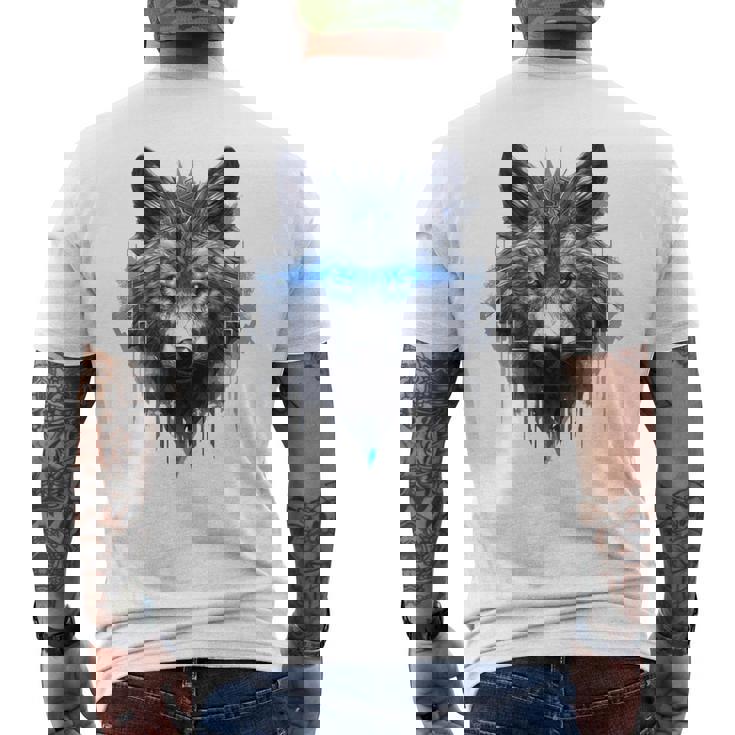 Fantasía De Lobo Ojos Azules Motivo De Animales Artísticos Lobo Camiseta Hombre Estampado Espalda