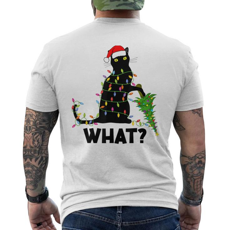 Black Cat Pushing Christmas Tree Over Cat Christmas V2 Mens Back Print T-shirt