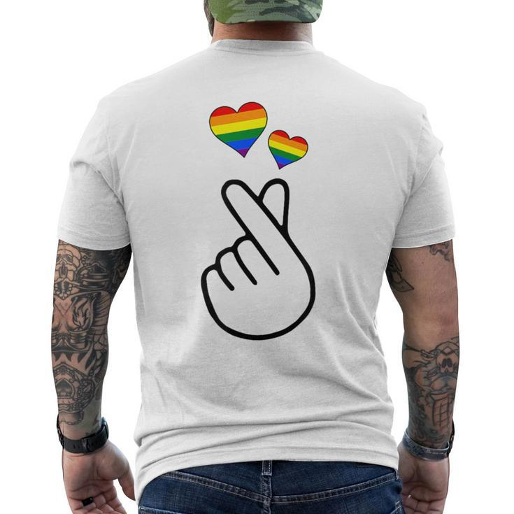 Gay Pride Month Human Lgbtq Korean Finger Heart K-Pop Love Men's T-shirt Back Print