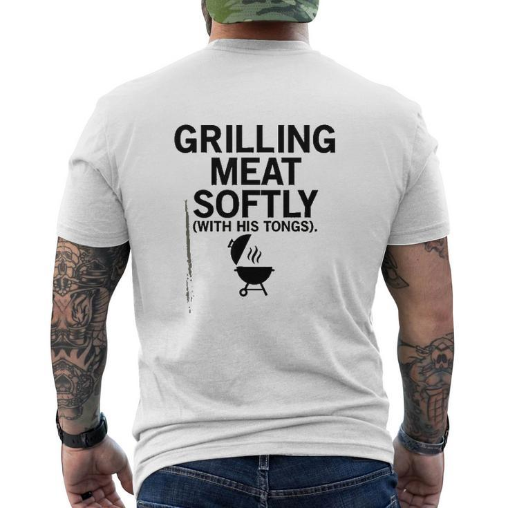 Grilling Meat Softly With His Tongs BBQ Party Lovers Mens Back Print T-shirt