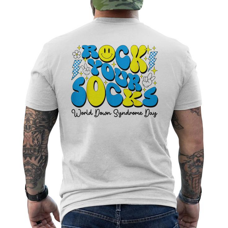 Groovy Rock Your Socks World Down Syndrome Awareness Day Men's T-shirt Back Print