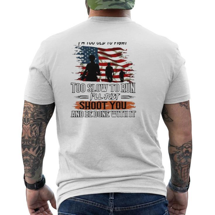 Grumpy Old Man Us Flag Troops Silhouette Veterans Day Grandpa Mens Back Print T-shirt