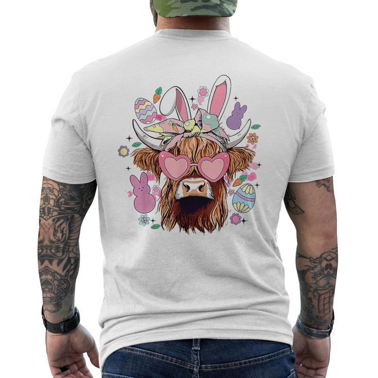 Happy Easter Highland Cow Heifer Easter Day Farmer Cowgirl Men's T-shirt Back Print
