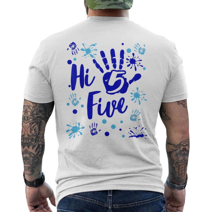 Hi Five Boy 5 Years Old Blue 5Th Birthday Family Party Men's T-shirt Back Print