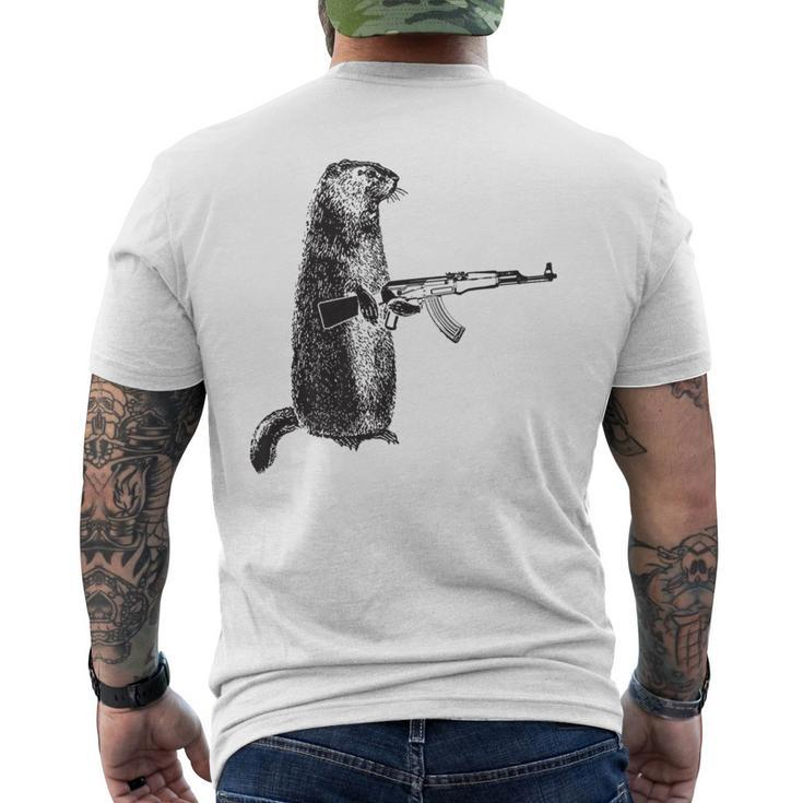Hunting Woodchuck Ak-47 Gun Groundhog Men's T-shirt Back Print