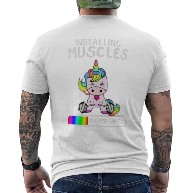 Installing Muscles Unicorn Weightlifting Men's T-shirt Back Print