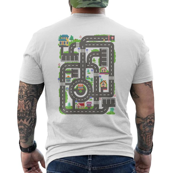 Kid Play Cars On Dad Back Race Track Mat Fathers Day Men's T-shirt Back Print