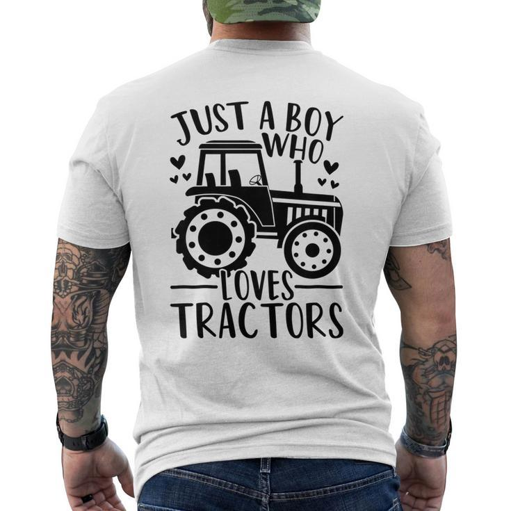 Kids Just A Boy Who Loves Tractors Cute Farm Farmer Tractor Lover Mens Back Print T-shirt