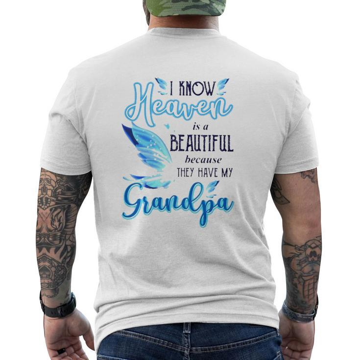 I Know Heaven Is A Beautiful Because They Have My Grandpa Beautiful Blue Butterflies Mens Back Print T-shirt
