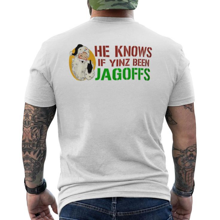 He Knows If Yinz Been Jagoffs Pittsburghese Santa Christmas Men's T-shirt Back Print