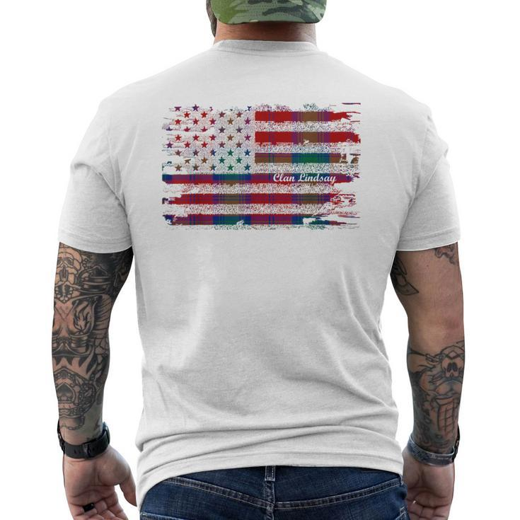 Lindsay Surname American Flag Scottish Clan Tartan Men's T-shirt Back Print