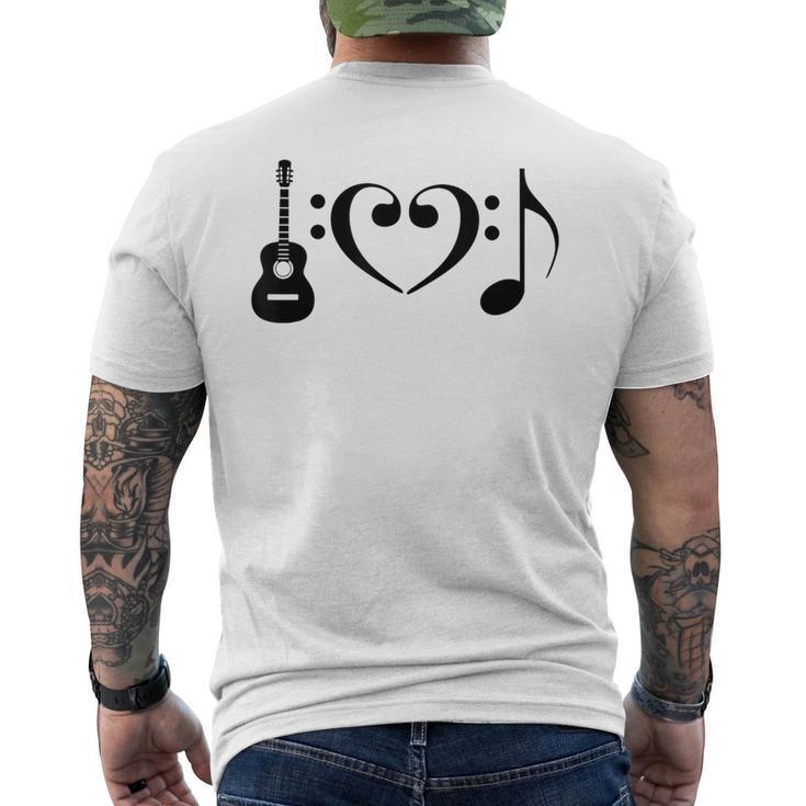 I Love Music Using Acoustic Guitar Bass Clefs Note Men's T-shirt Back Print