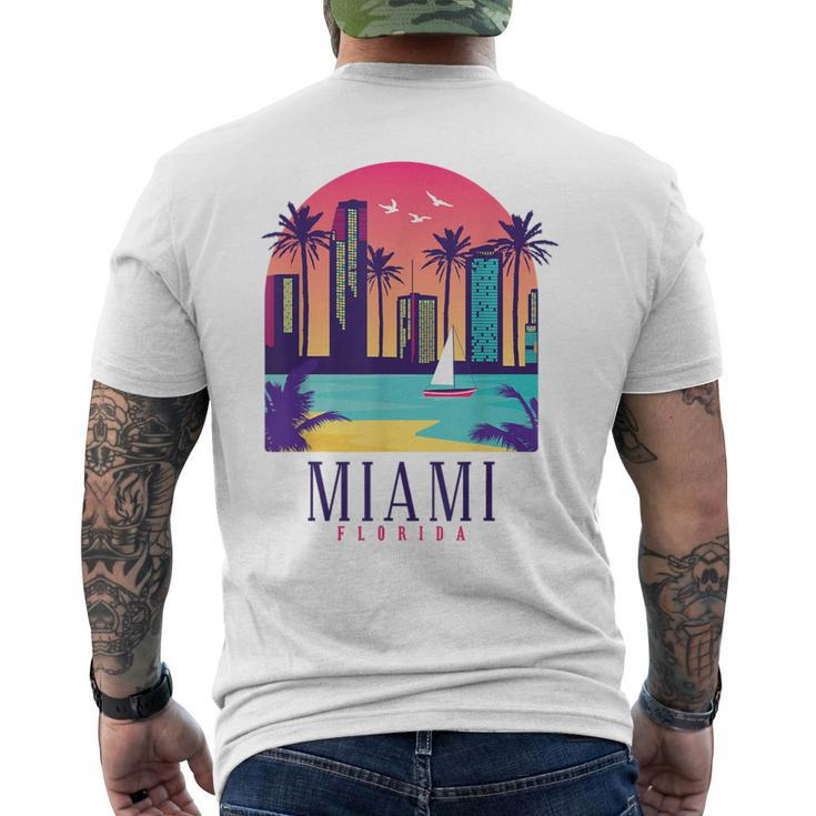 Miami Florida Vintage Retro Skyline Palm Trees Souvenir Men's T-shirt Back Print