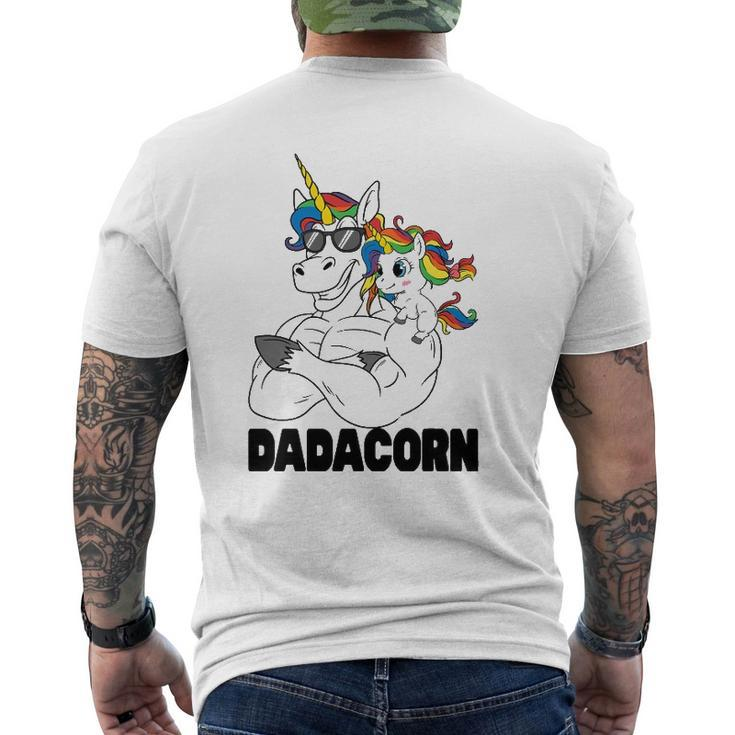 Muscle Unicorn Dad Baby Daughter Shoulder Sitting Dadacorn Mens Back Print T-shirt