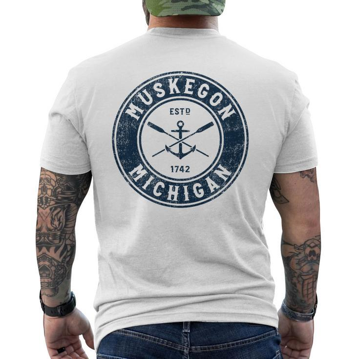 Muskegon Michigan Mi Vintage Boat Anchor & Oars Men's T-shirt Back Print
