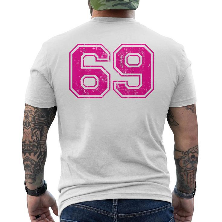 Number 69 Varsity Distressed Vintage Sport Team Player's Men's T-shirt Back Print