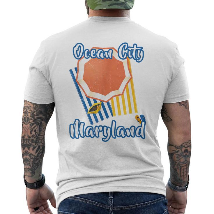 Ocean City Maryland Beach Striped Towel Umbrella Men's T-shirt Back Print