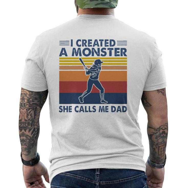 Proud Softball Dad I Created A Monster She Calls Me Dad Mens Back Print T-shirt