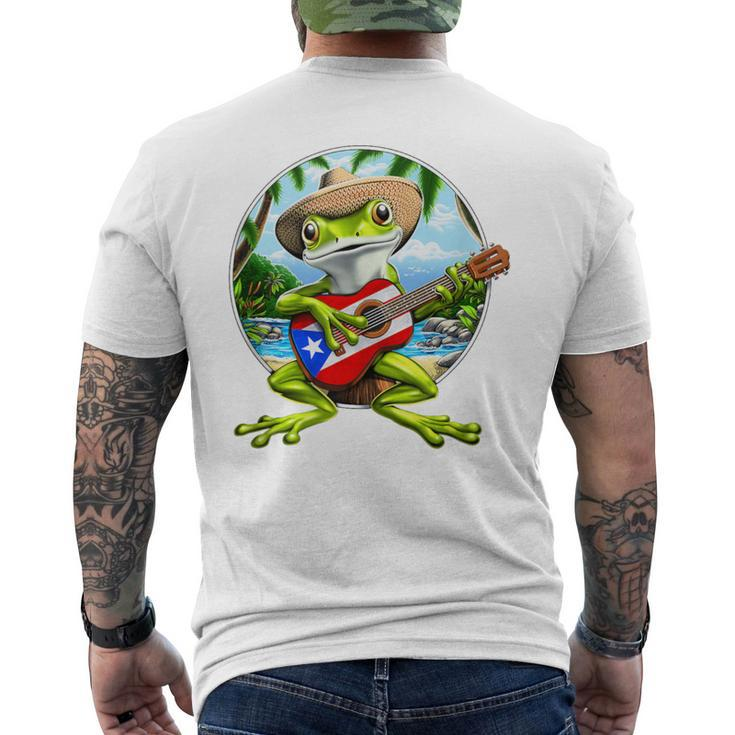 Puerto Rico Coqui Frog Playing Guitar Taino Boricua Men's T-shirt Back Print