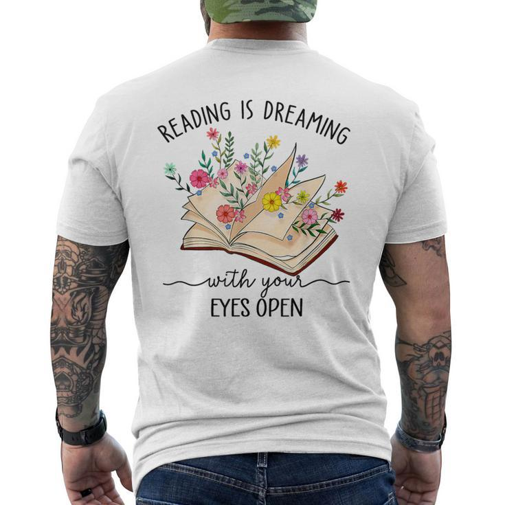 Reading Is Dreaming With Your Eyes Open Bookworm Librarian Men's T-shirt Back Print