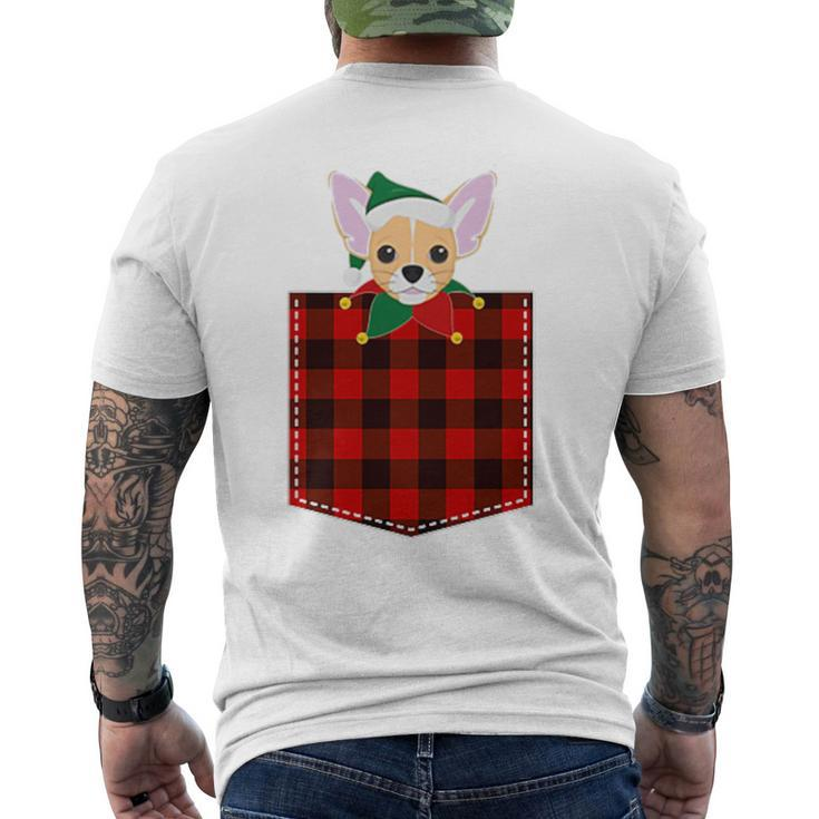 Red Plaid Chihuahua In Pocket Buffalo Family Elf Pajama Men's T-shirt Back Print