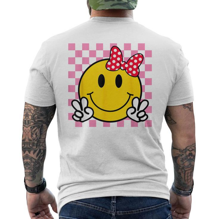 Retro Happy Face With Bow And Checkered Pattern Smile Face Men's T-shirt Back Print