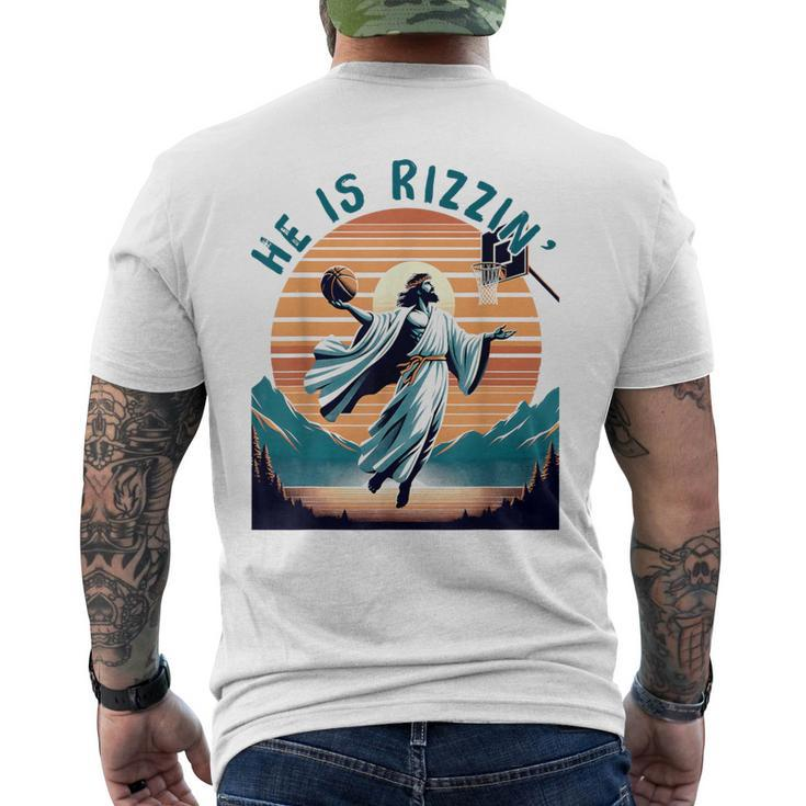 He Is Rizzin Basketball Jesus Retro Easter Christian Men's T-shirt Back Print