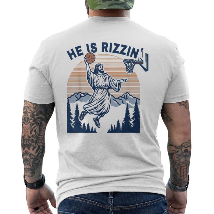 He Is Rizzin Jesus Playing Basketball Meme Christian Men's T-shirt Back Print