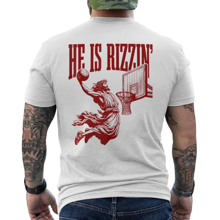 He Is Rizzin Jesus Basketball Easter Meme Men's T-shirt Back Print