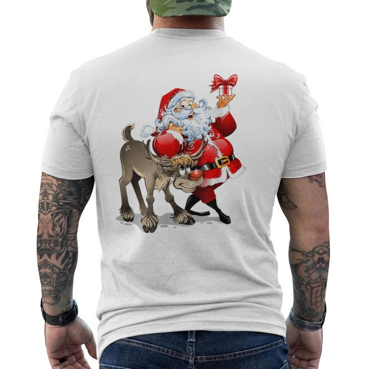 Santa Claus & Rudolph Red Nosed Reindeer Christmas Men's T-shirt Back Print
