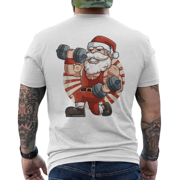 Santa Claus Weightlifting Gym Fitness Training Christmas Men's T-shirt Back Print